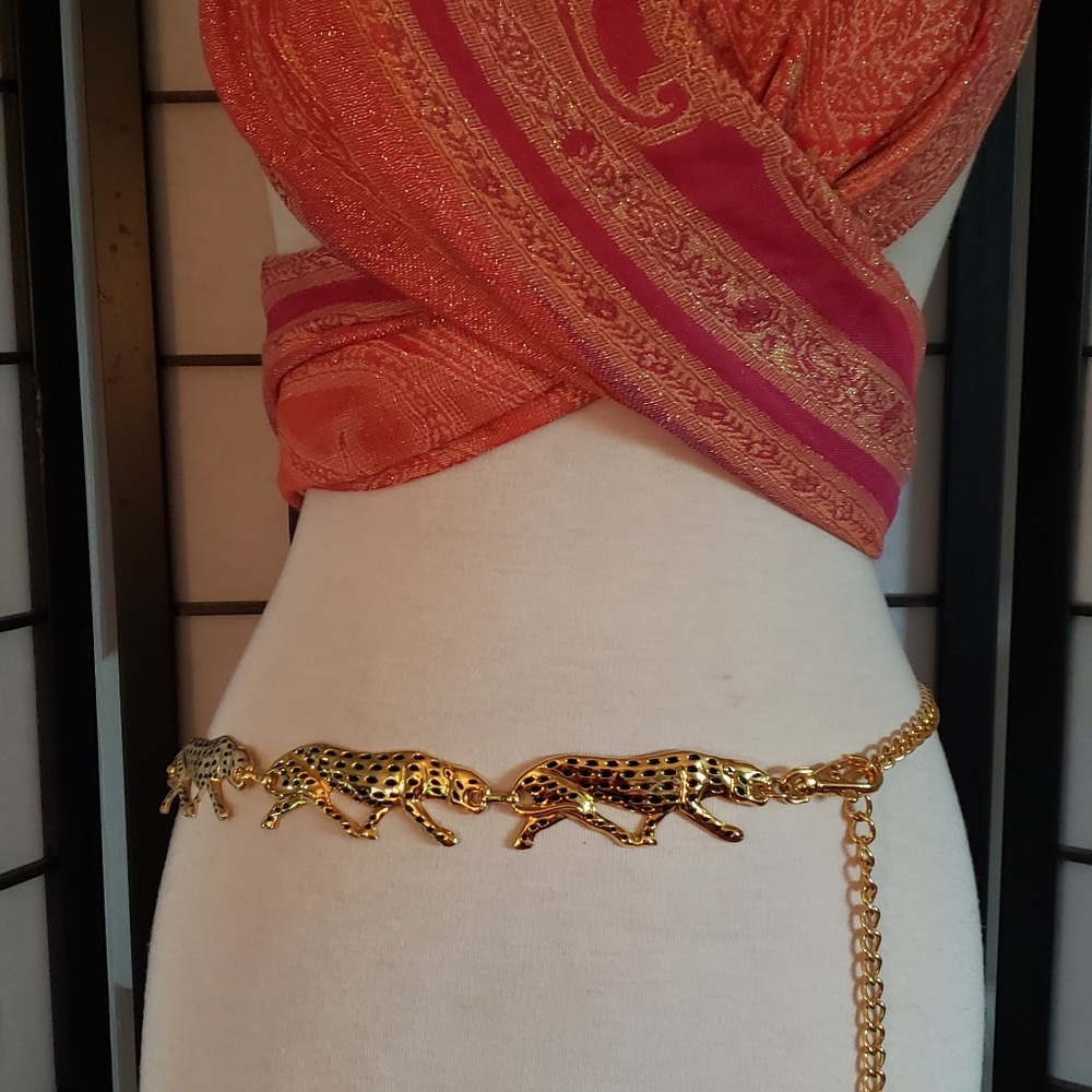 Leopard Link Gold Metal Belt